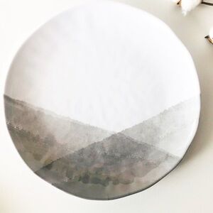 Nautica Melamine Gray White Abstract watercolor Dinner Plates Outdoor 11 new